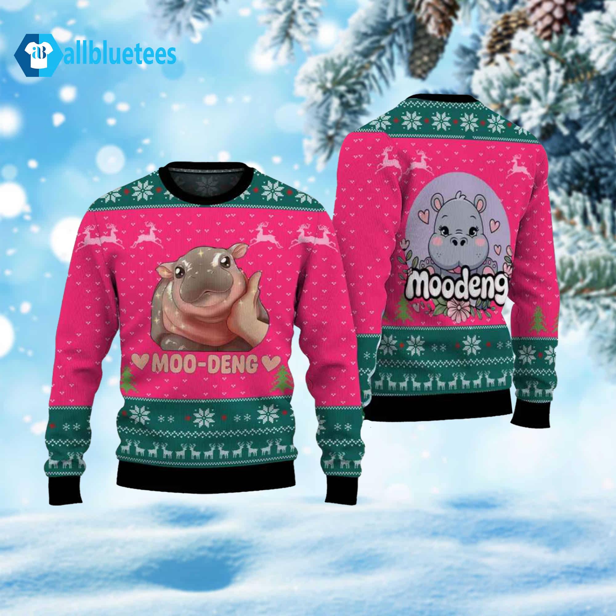 Moo Deng Cute Thai Baby Hippo Ugly Christmas Sweater