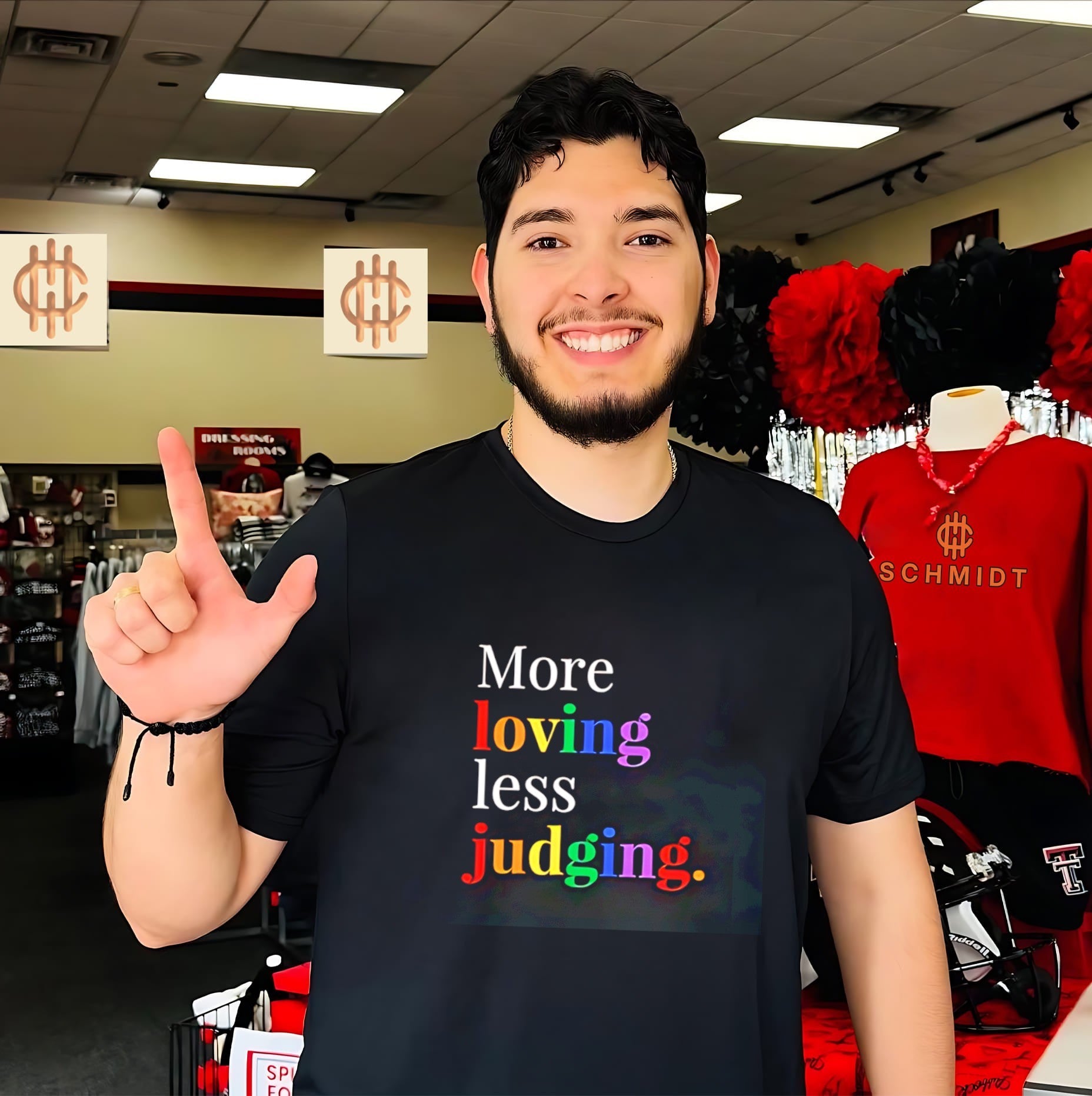 More loving less judging rainbow text shirt