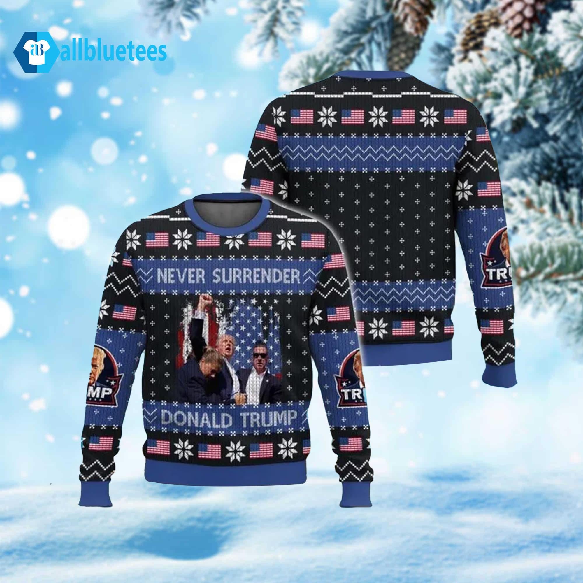 Never Surrender Donald Trump Ugly Christmas Sweater
