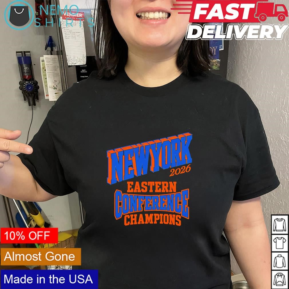 New York Knicks 2026 Eastern Conference Champions block lettering shirt