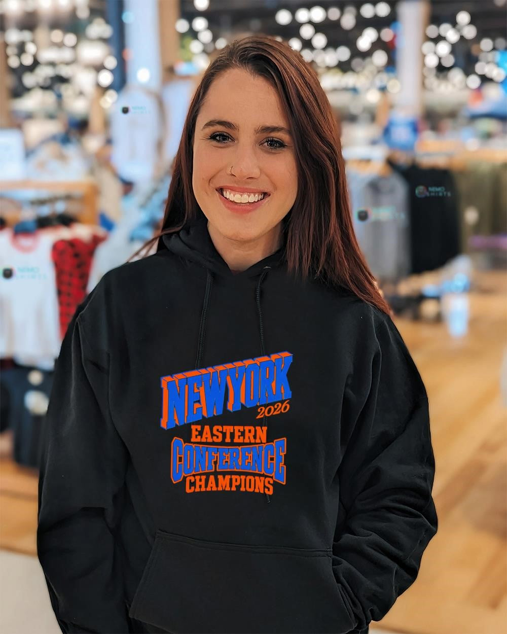 New York Knicks 2026 Eastern Conference Champions block lettering shirt