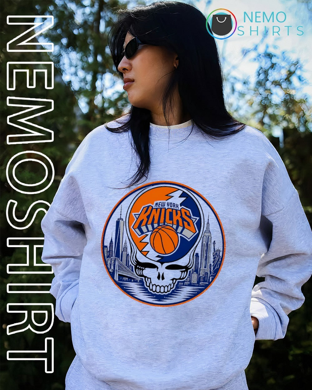 New York Knicks Grateful Dead Steal Your Face skull skyline shirt