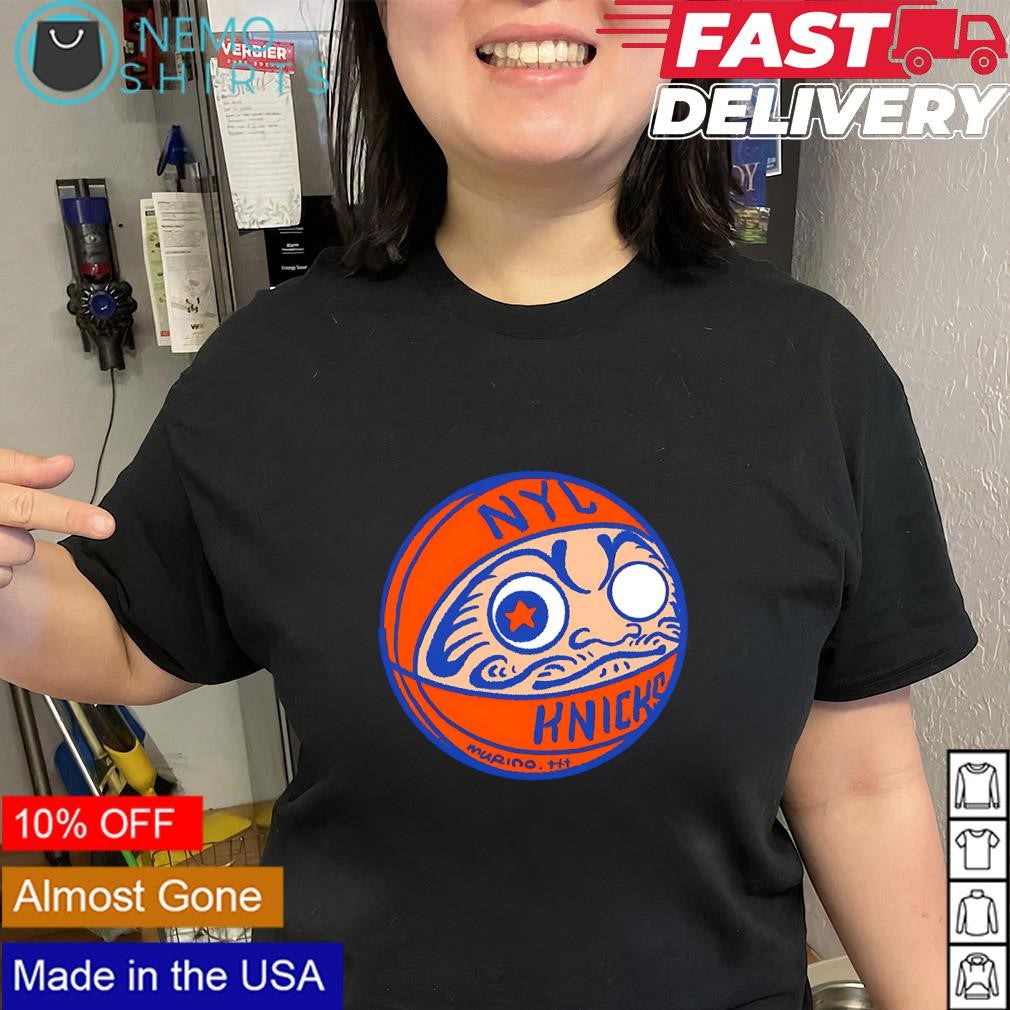 New York Knicks basketball logo with a Japanese Daruma doll shirt