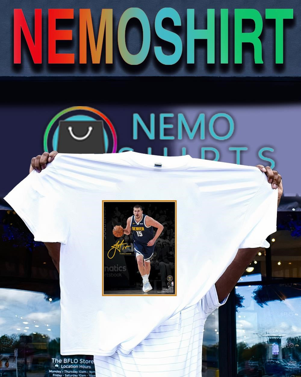 Nikola Jokic Denver Nuggets spotlight photograph signature shirt