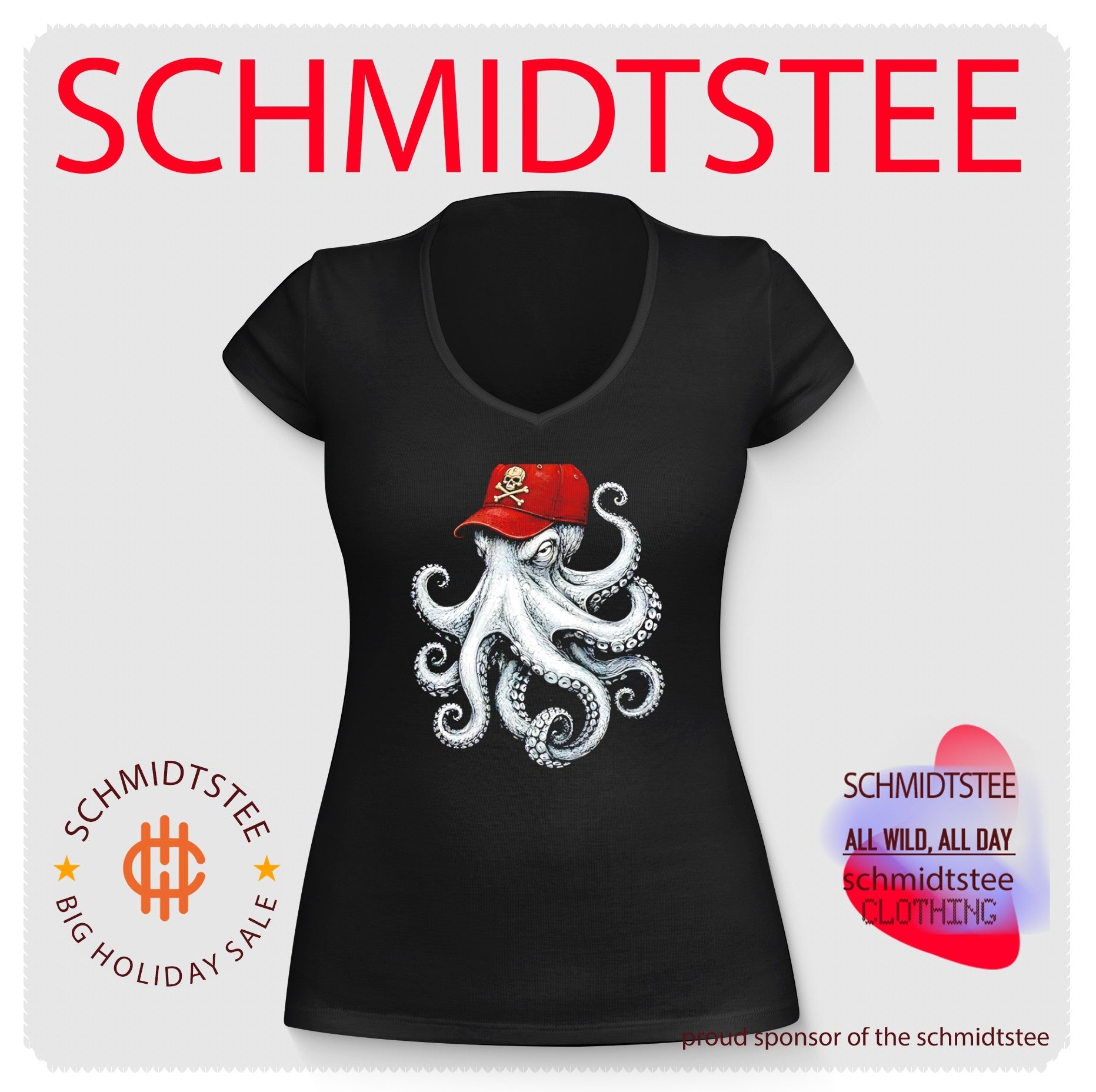 Octopus wearing red skull cap vintage shirt