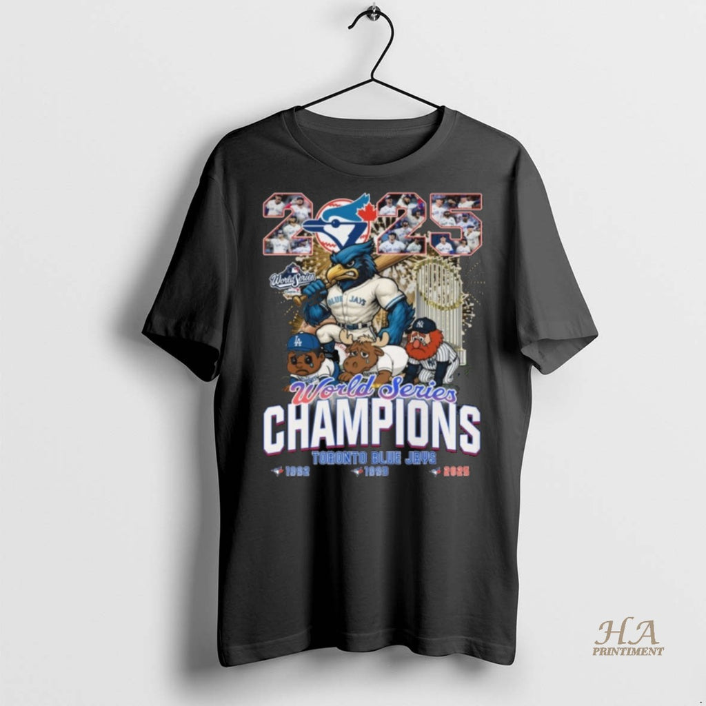 Official 2025 World Series Champion Toronto Blue Jays Mlb 1992 2025 Mascots Shirt