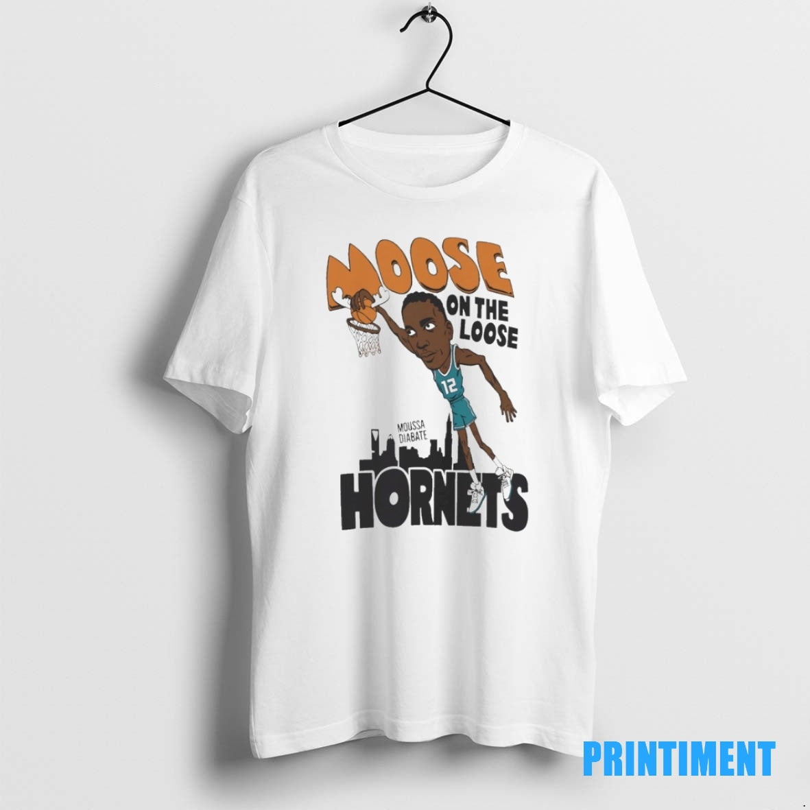 Official 2dljysjd Offiicial Moose On The Loose Charlotte Hornets Basketball Moussa Diabate Caricature Tee Sweater