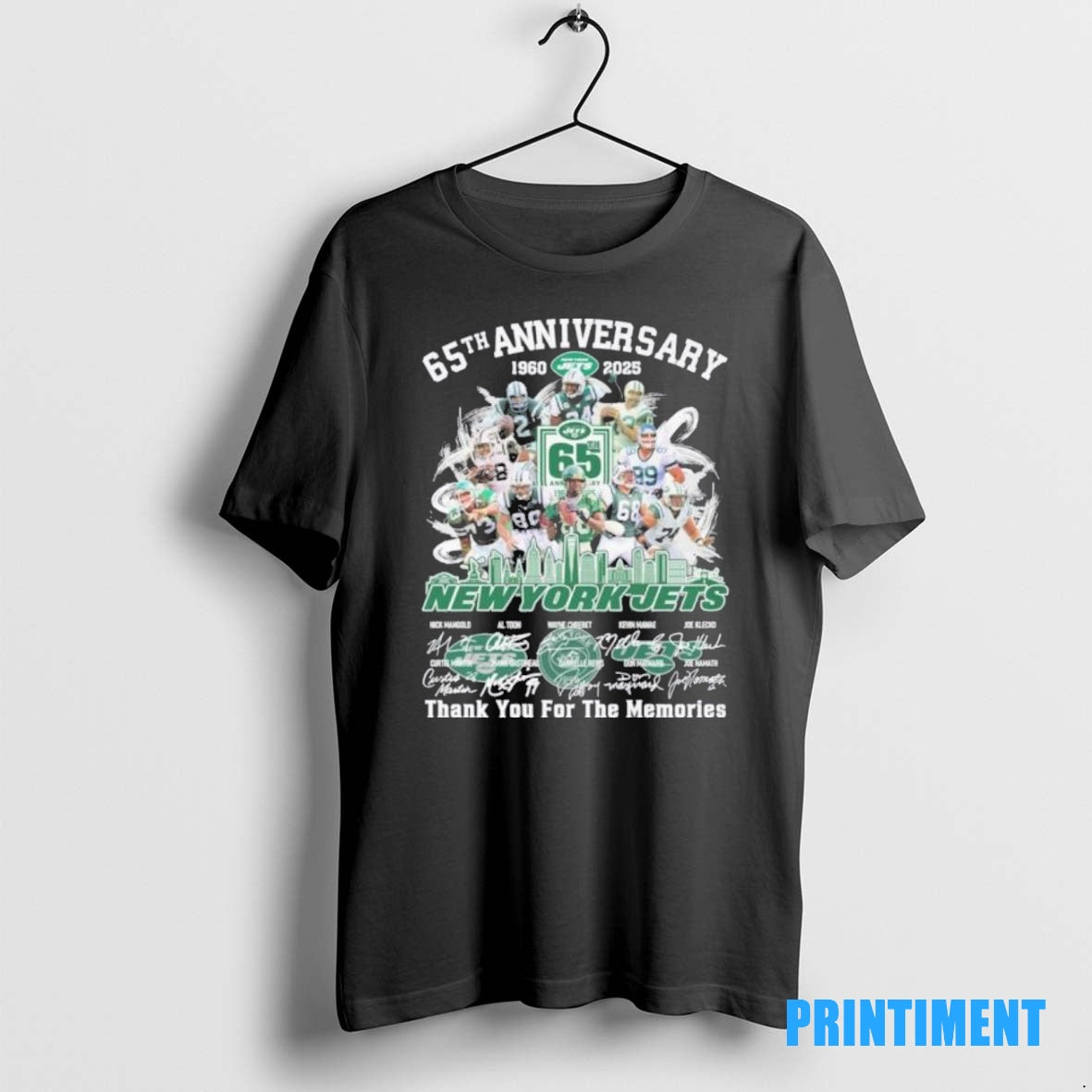Official 65th Anniversary 1960 2025 New York Jets Team Signatures Tee Sweater