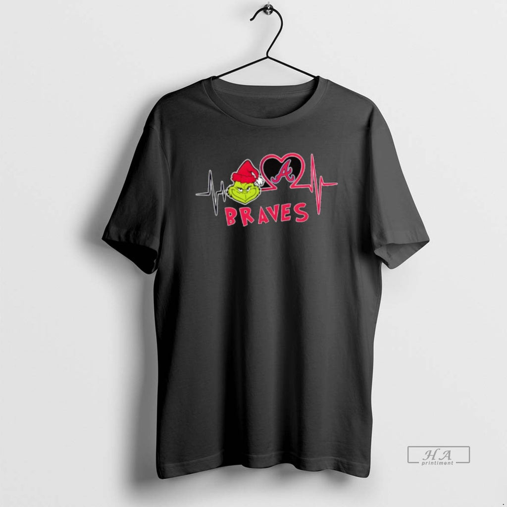 Official Atlanta Braves X Grinch Santa Heartbeat Love Logo Merry Christmas