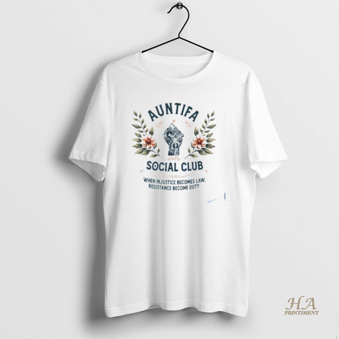 Official Auntifa Social Club When Injustice Becomes Law Mens White Tee