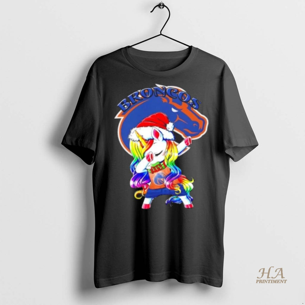 Official Boise State Broncos Football X Unicorn Santa Hat Dabbing Merry Christmas Shirt