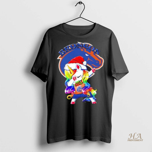 Official Boise State Broncos Football X Unicorn Santa Hat Dabbing Merry Christmas Shirt