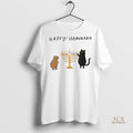 Official Capybara And Black Cat Light Hanukkah Candles Happy Chrismukkah Christmas Shirt