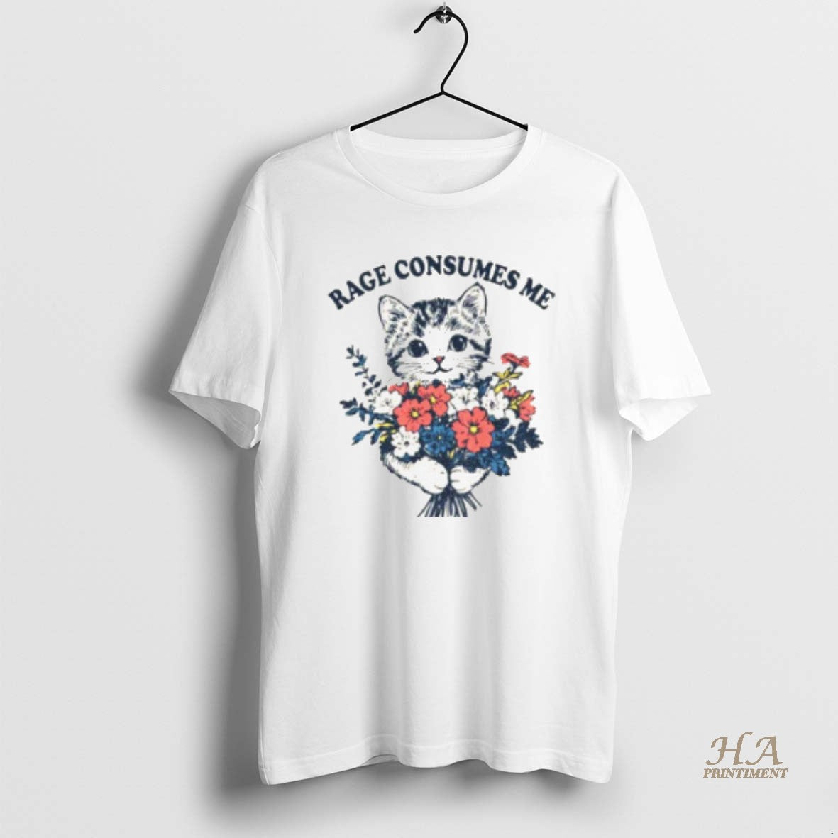 Official Cat Holding Flower Rage Consumes Me Vintage