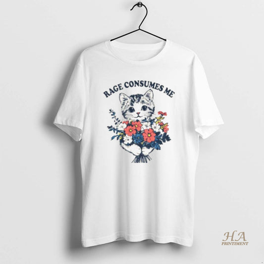 Official Cat Holding Flower Rage Consumes Me Vintage