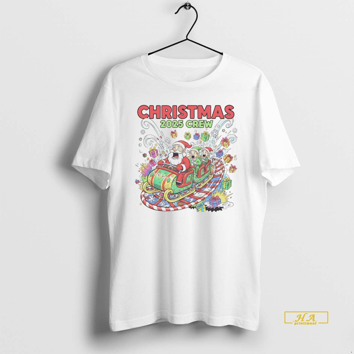 Official Christmas 2025 Crew Santa Sleigh Ride Rollercoaster White