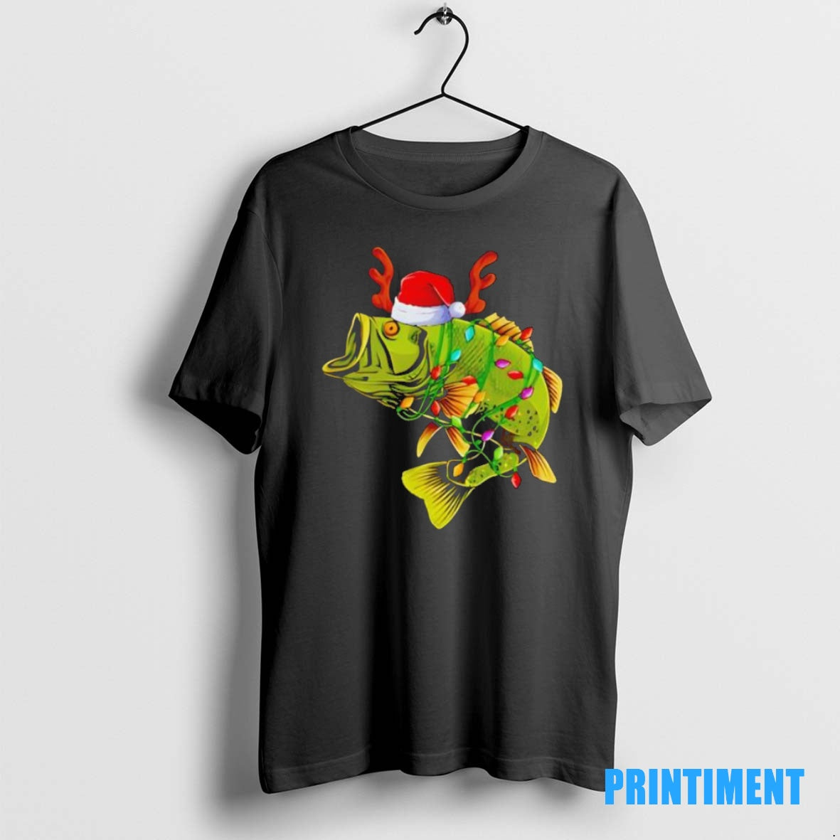 Official Christmas Fishing Santa Bass Holiday Lights Funny Black Tee Sweater