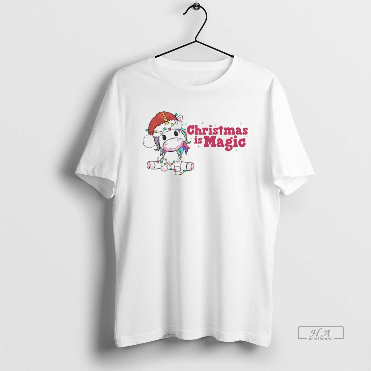 Official Christmas Is Magic Unicorn Lights Pink Holiday White
