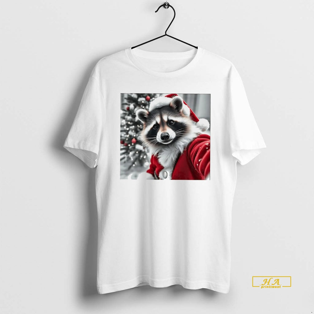 Official Christmas Raccoon Selfie Santa Suit Holiday Photo Frame White