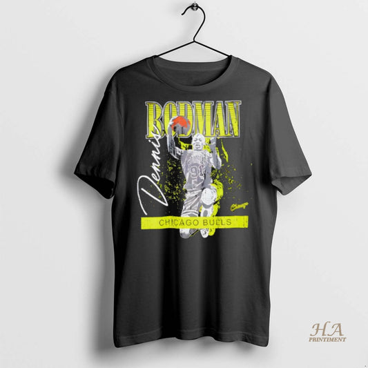 Official Dennis Rodman Chicago Bulls Mitchell Ness Neon Pop Signature Shirt