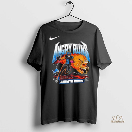 Official Detroit Lions Angry Runs Jahmyr Gibbs Skull Football Helmet 2 Sided Shirt