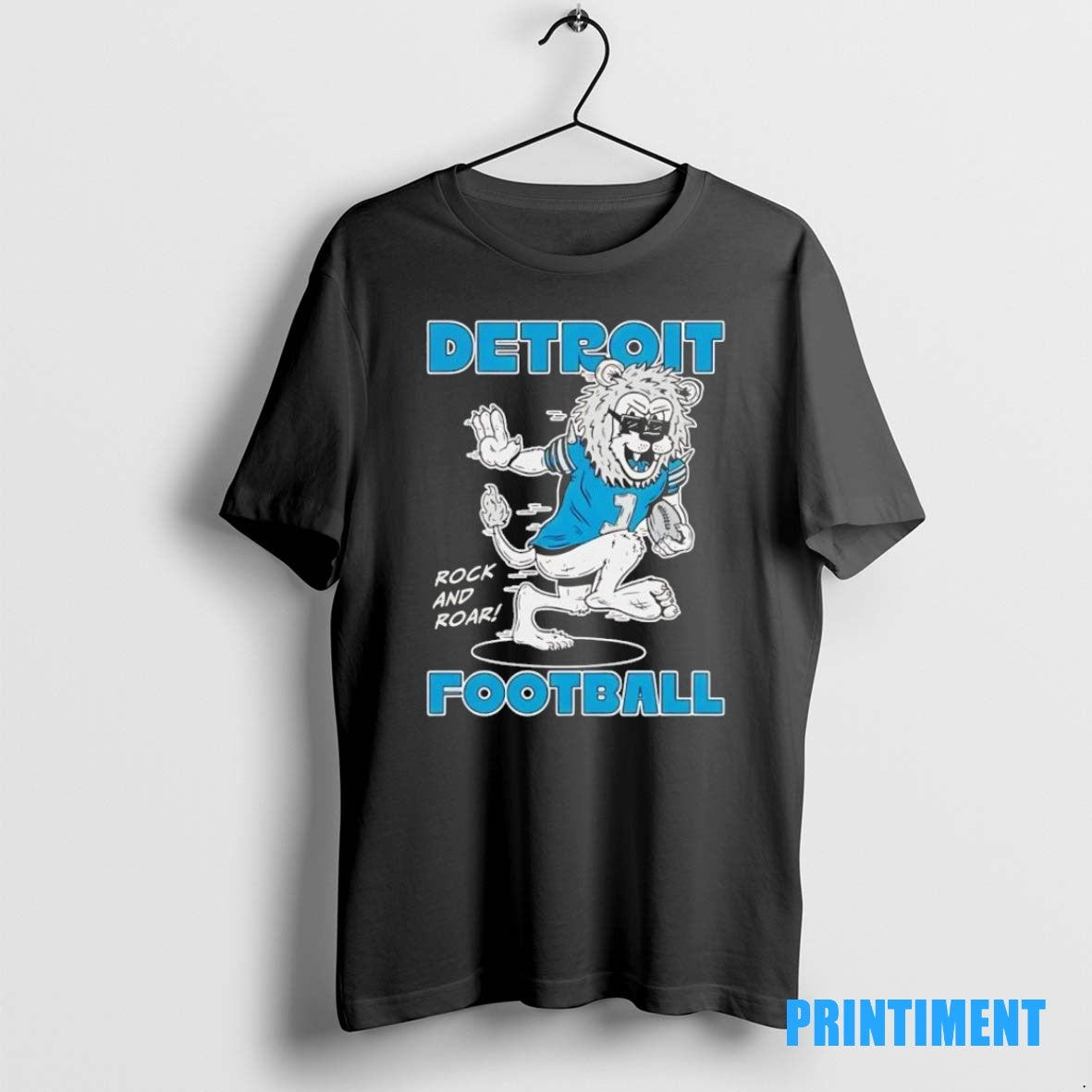 Official Detroit Lions Rock And Roar Football Cartoon Black Tee Sweater