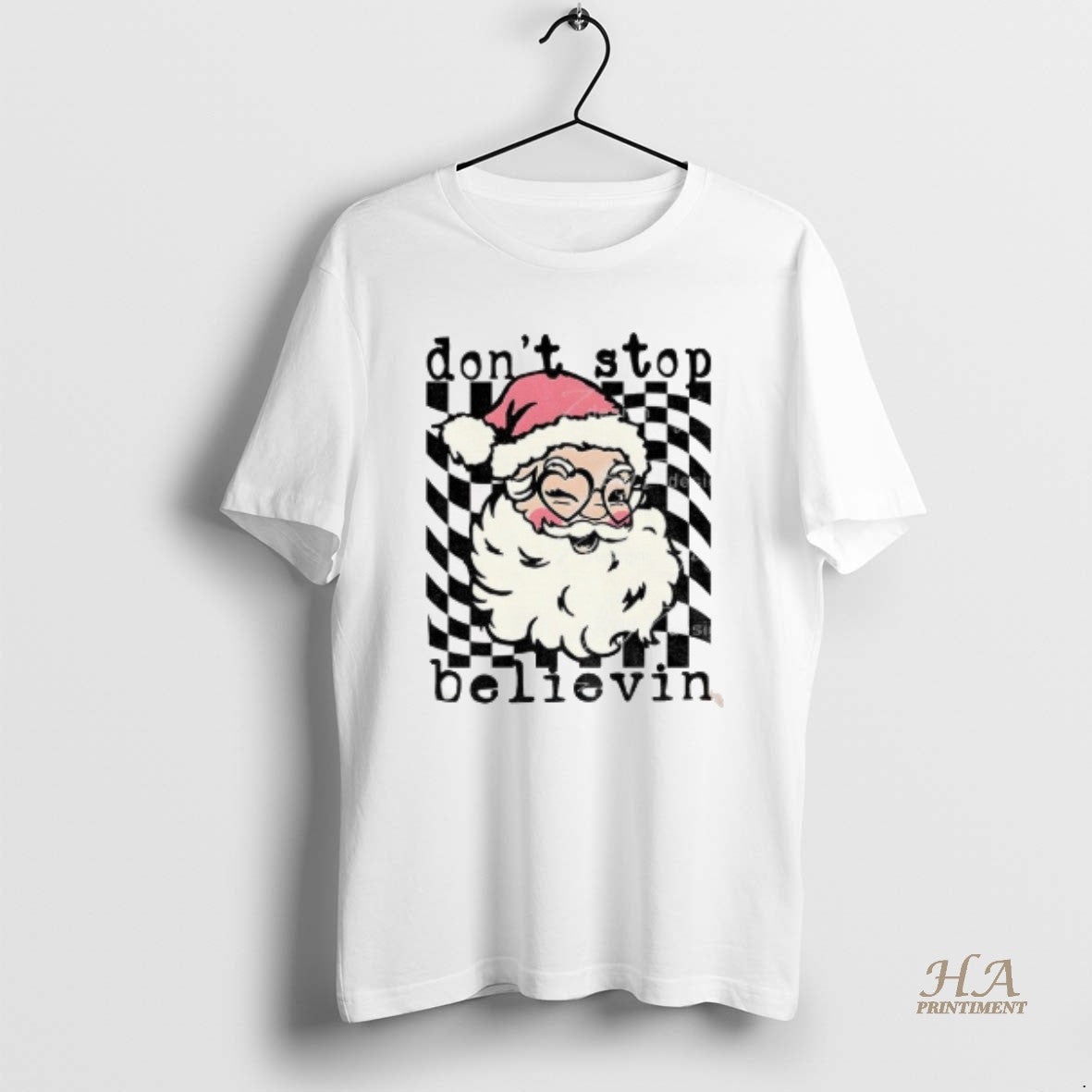 Official Dont Stop Believin Retro Santa Christmas