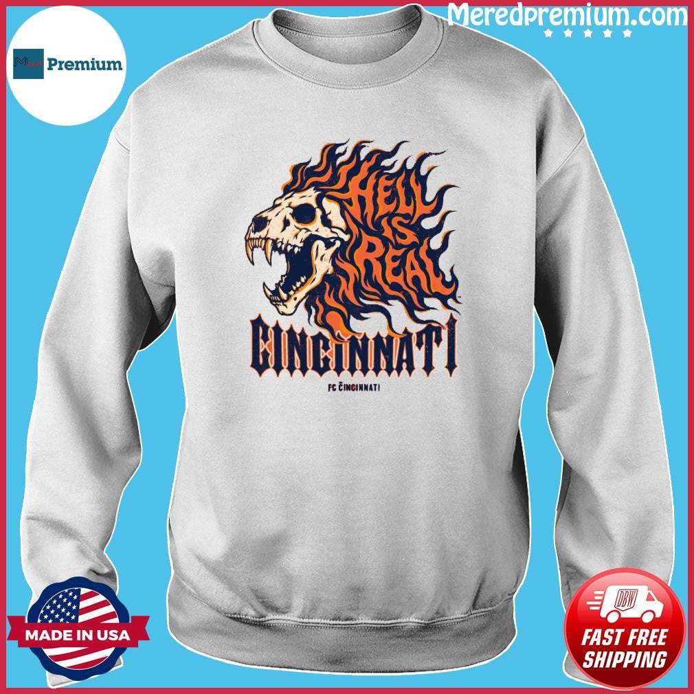Fc Cincinnati Lion Skull Hell Is Real Flames T-Shirt