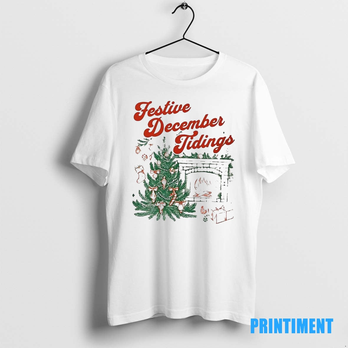 Official Festive December Tidings Christmas Tree And Fireplace Tee Sweater