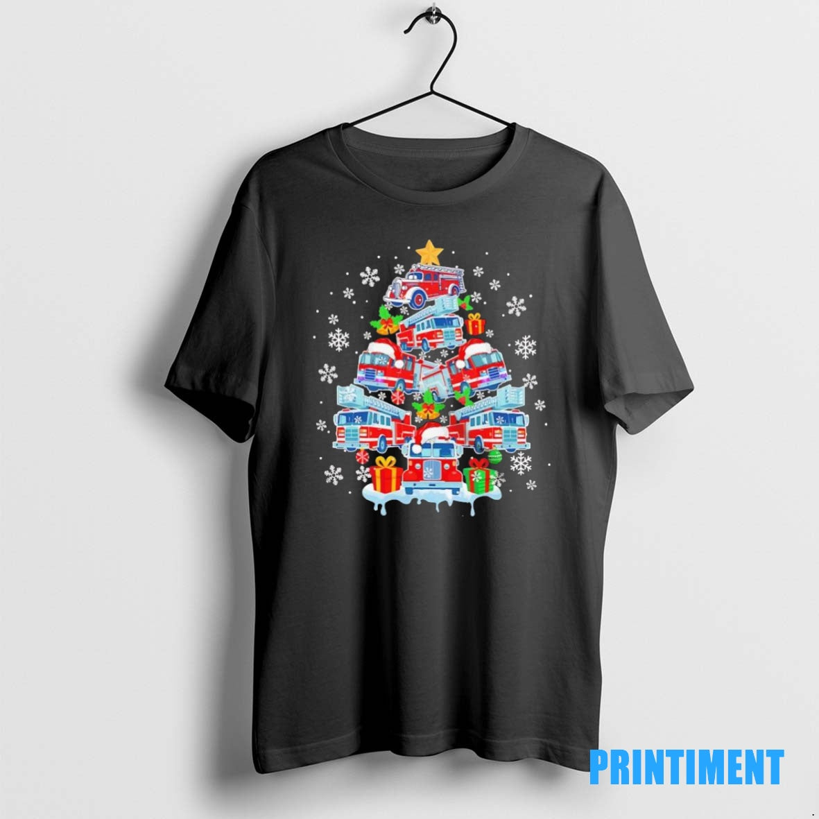Official Fire Truck Santa Christmas Tree Joyful Firefighter Driver Boys Family Black Tee Sweater