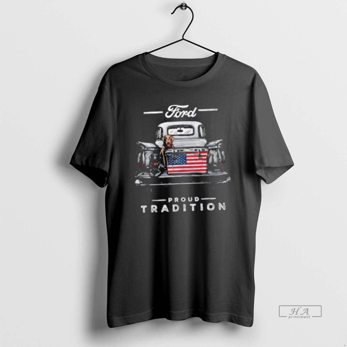 Official Ford Pickup Truck American Flag Proud Tradition Labs Dogs