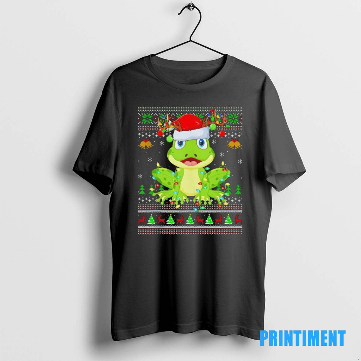 Official Frog Hat Santa Ugly Christmas Black Tee Sweater