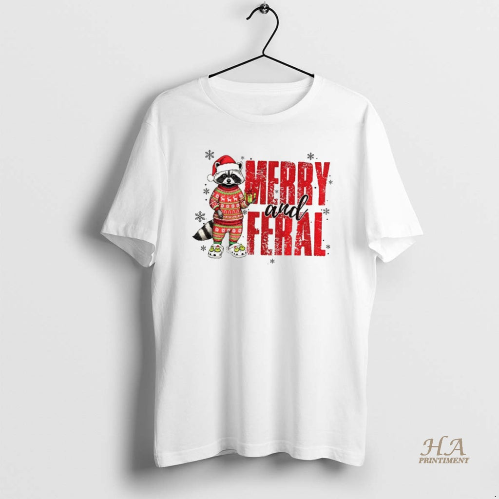 Official Funny Raccoon Santa Hat Merry And Feral Merry Christmas 2025