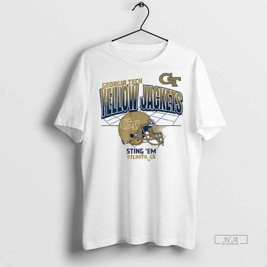 Official Georgia Tech Yellow Jackets Football Helmet Grid Sting Em Atlanta Ga Shirt