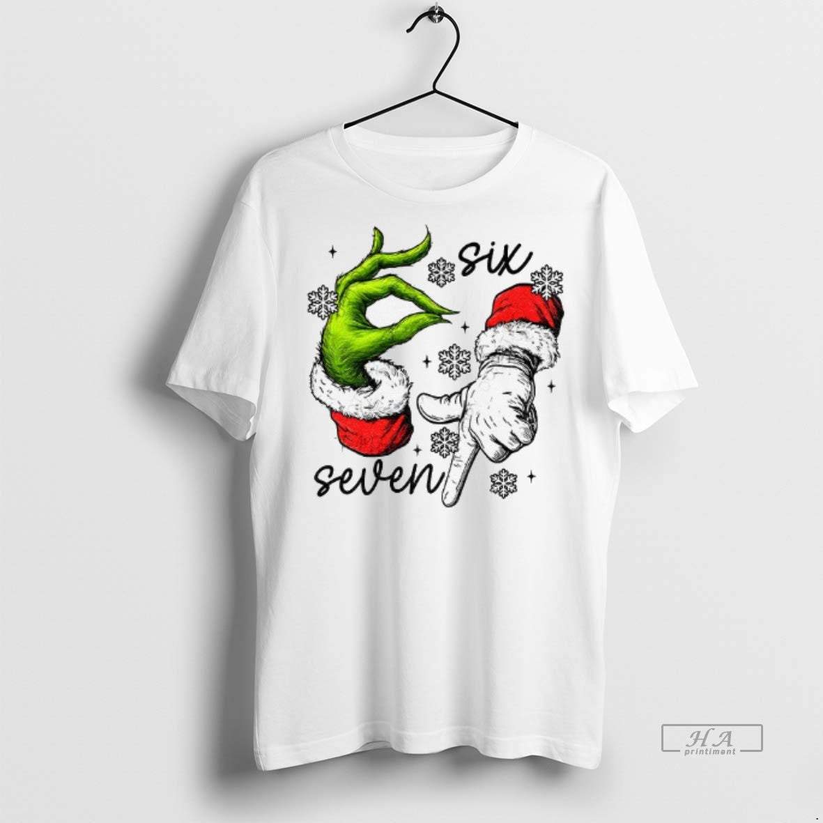 Official Grinch Santa Hand Six Seven 6 7 Viral Meme Christmas Shirt