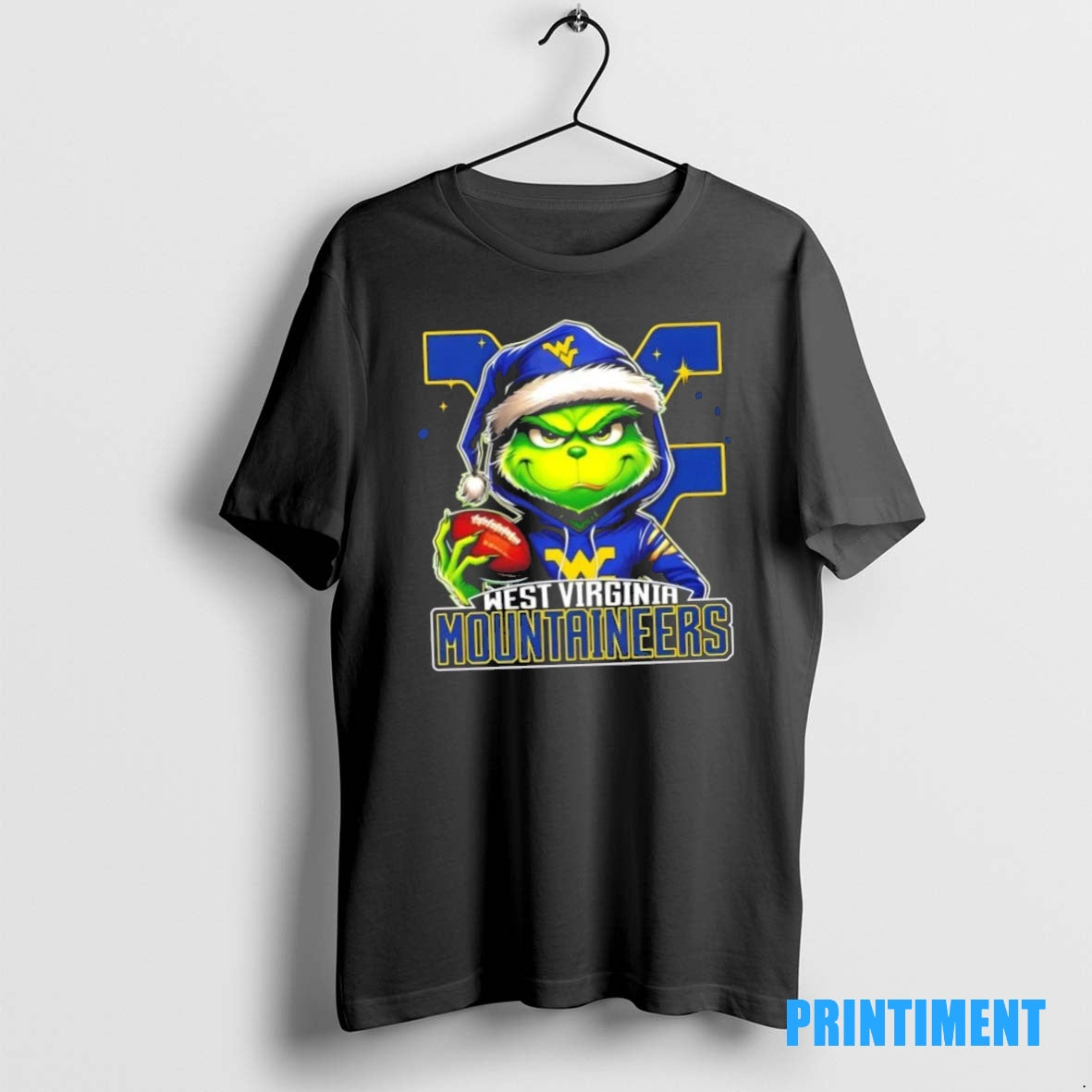 Official Grinch Is Holding A Ball And Smiling At West Virginia Mountaineers Fans Christmas Tee