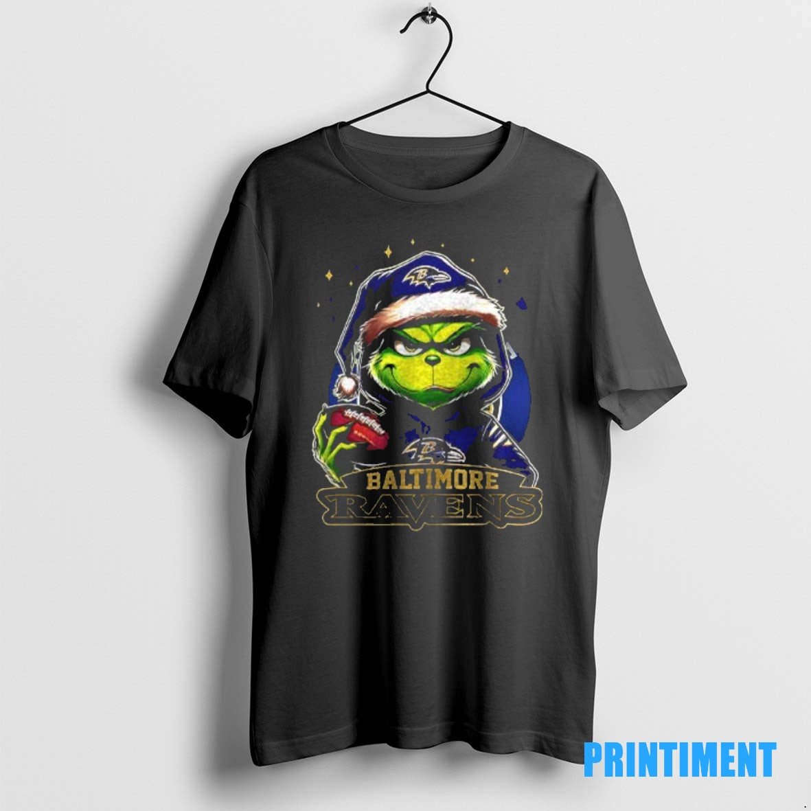 Official Grinch With Santa Hat X Baltimore Ravens Merry Christmas Tee Sweater