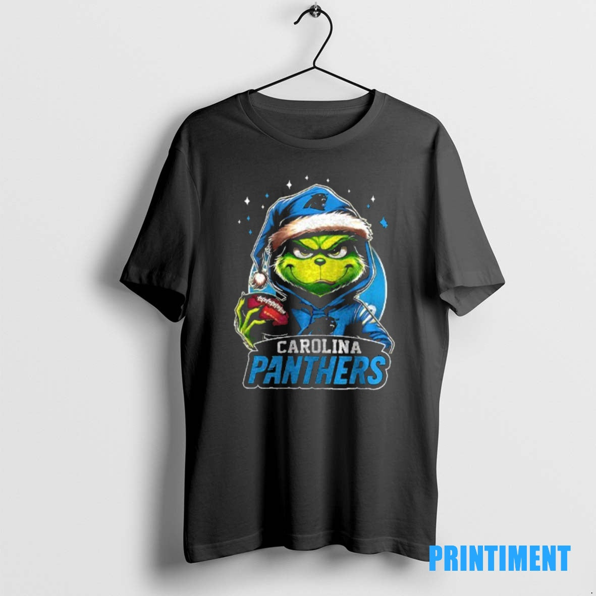 Official Grinch With Santa Hat X Carolina Panthers Merry Christmas Tee Sweater