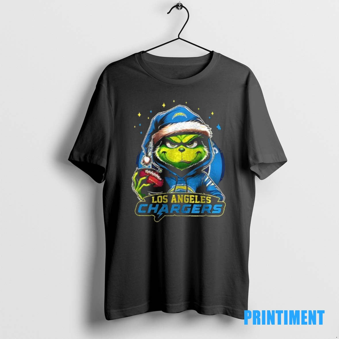 Official Grinch With Santa Hat X Los Angeles Chargers Merry Christmas Tee Sweater