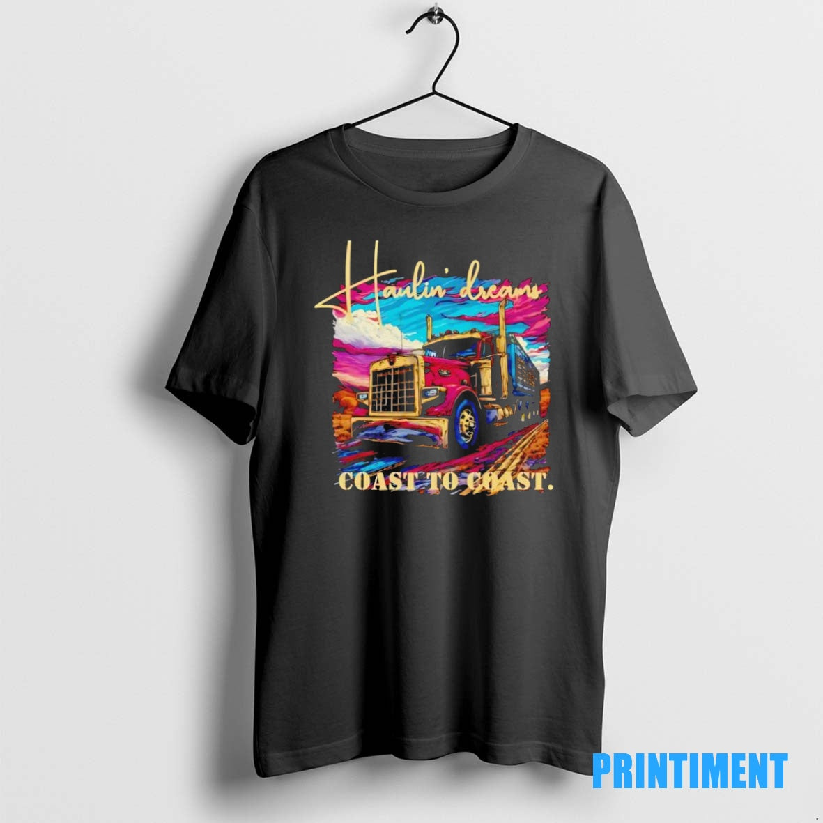 Official Haulin Dreams Coast To Coast Trucker Life Black Tee Sweater
