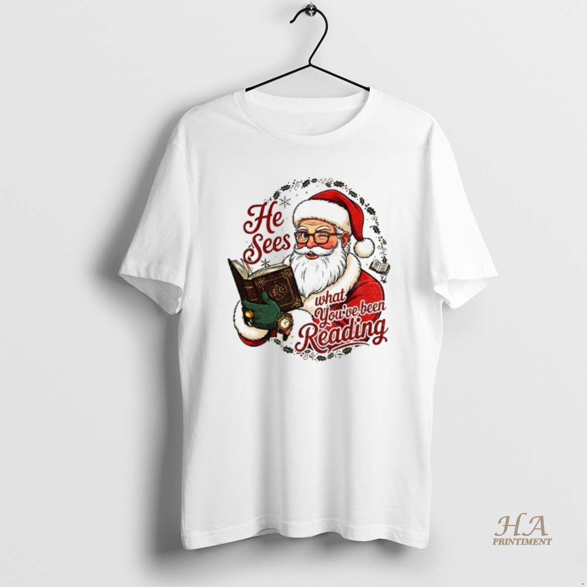Official He Sees What Youve Been Reading Santa Funny Christmas