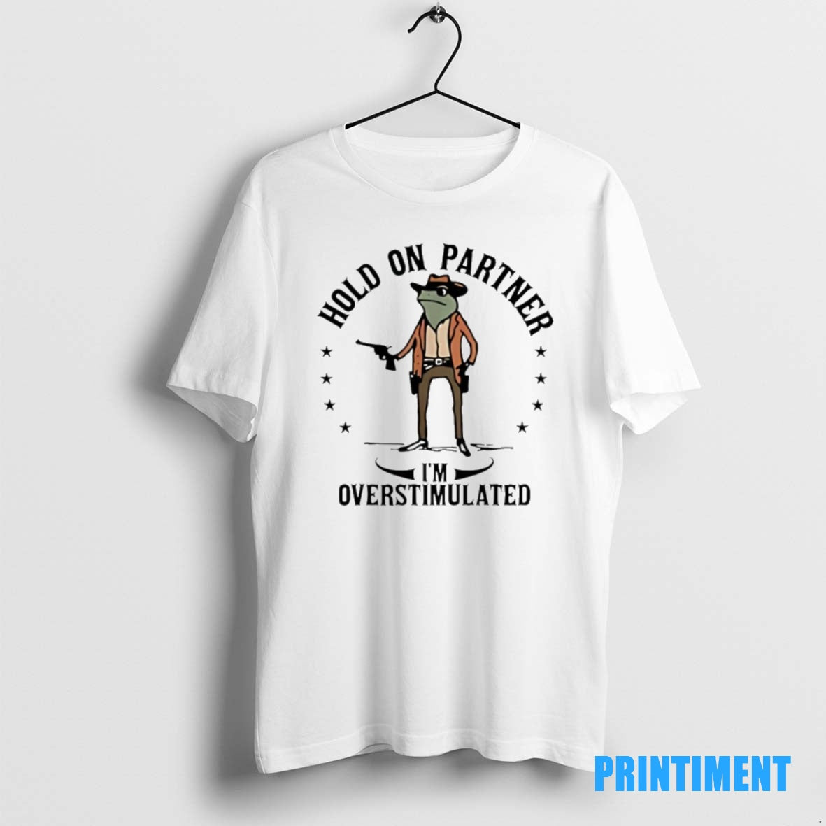 Official Hold On Partner Im Overstimulated Cowboy Frog Funny Tee Sweater