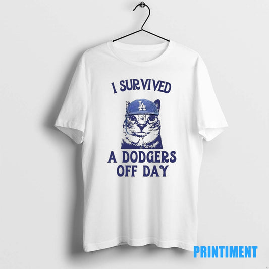 Official I Survived A Dodgers Off Day Cat Meme Tee Sweater