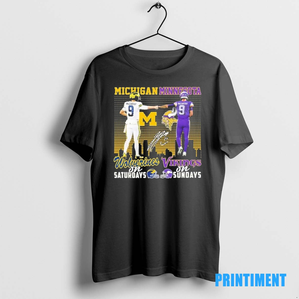 Official Jj Mccarty Wolverines And Vikings Football Tee Sweater