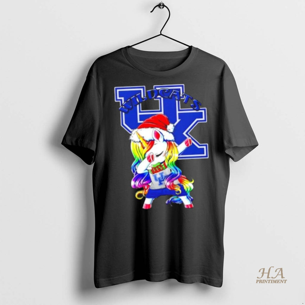 Official Kentucky Wildcats Football X Unicorn Santa Hat Dabbing Merry Christmas Shirt