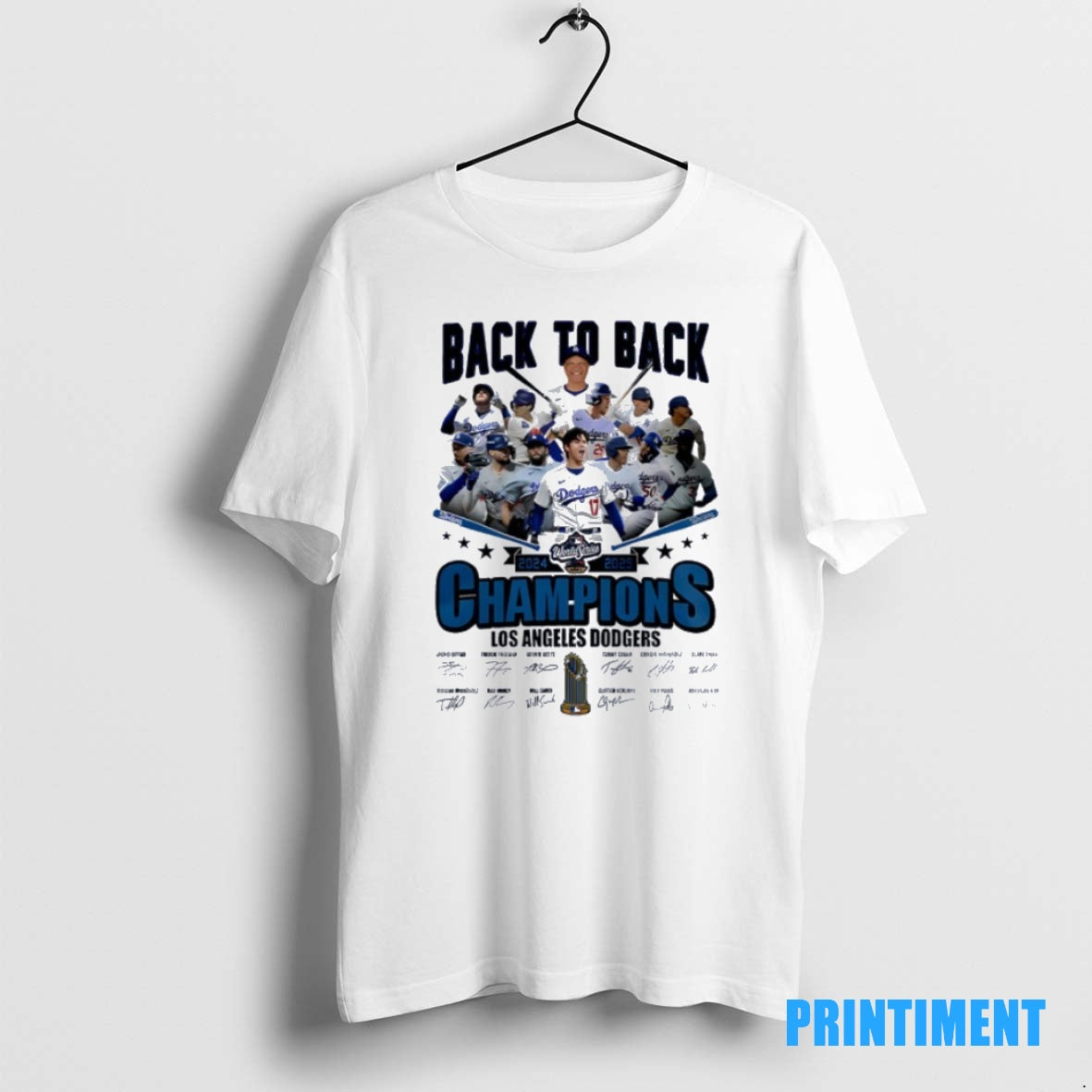 Official Los Angeles Dodgers 2025 World Series Back To Back Champions Signatures Tee Sweater