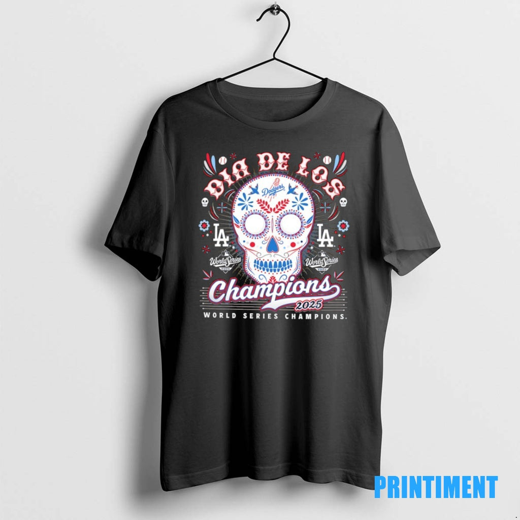 Official Los Angeles Dodgers 2025 World Series Champions Dia De Los Sugar Skull Tee Sweater