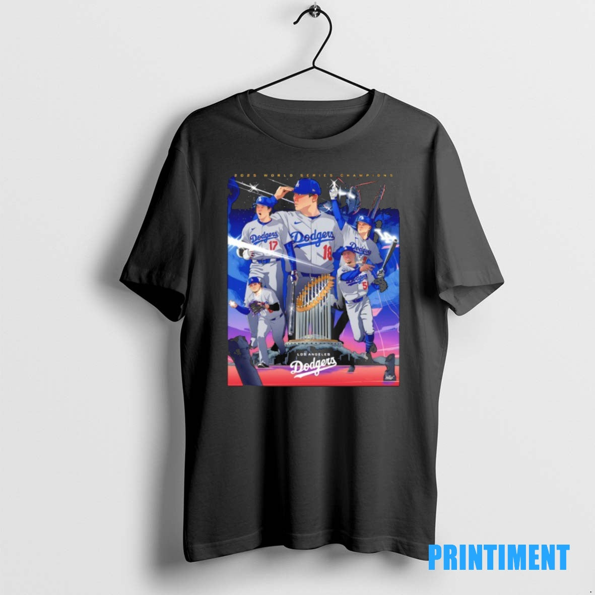 Official Los Angeles Dodgers 2025 World Series Champions Trophy Anime Tee Sweater