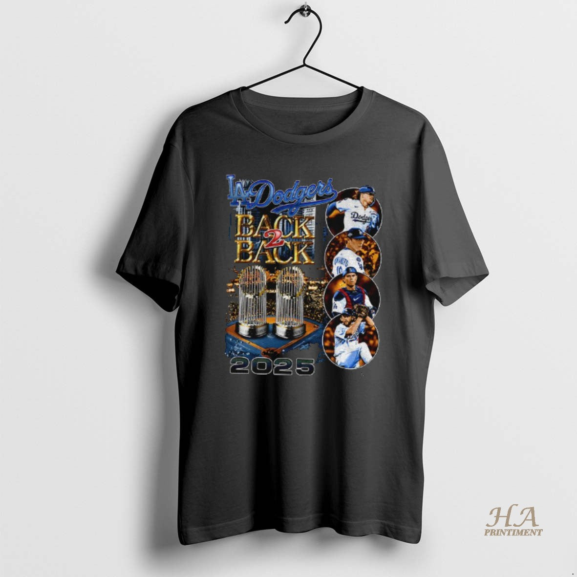 Official Los Angeles Dodgers Back 2 Back 2025 World Series Champions Trophy Graphic
