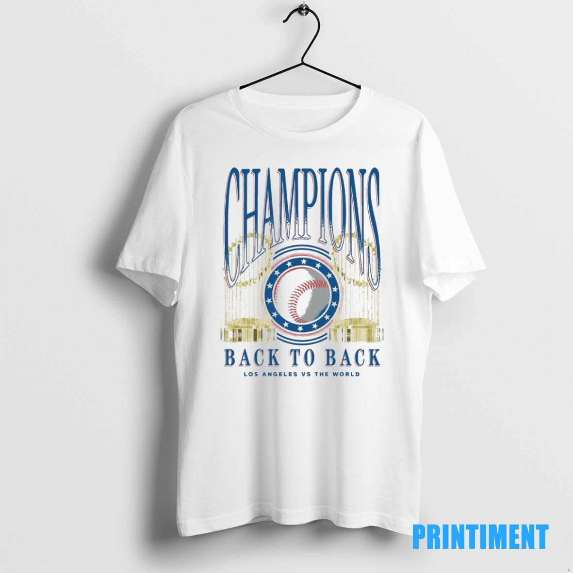 Official Los Angeles Dodgers Vs The World 2025 Mlb Champions Back To Back Trophies Tee